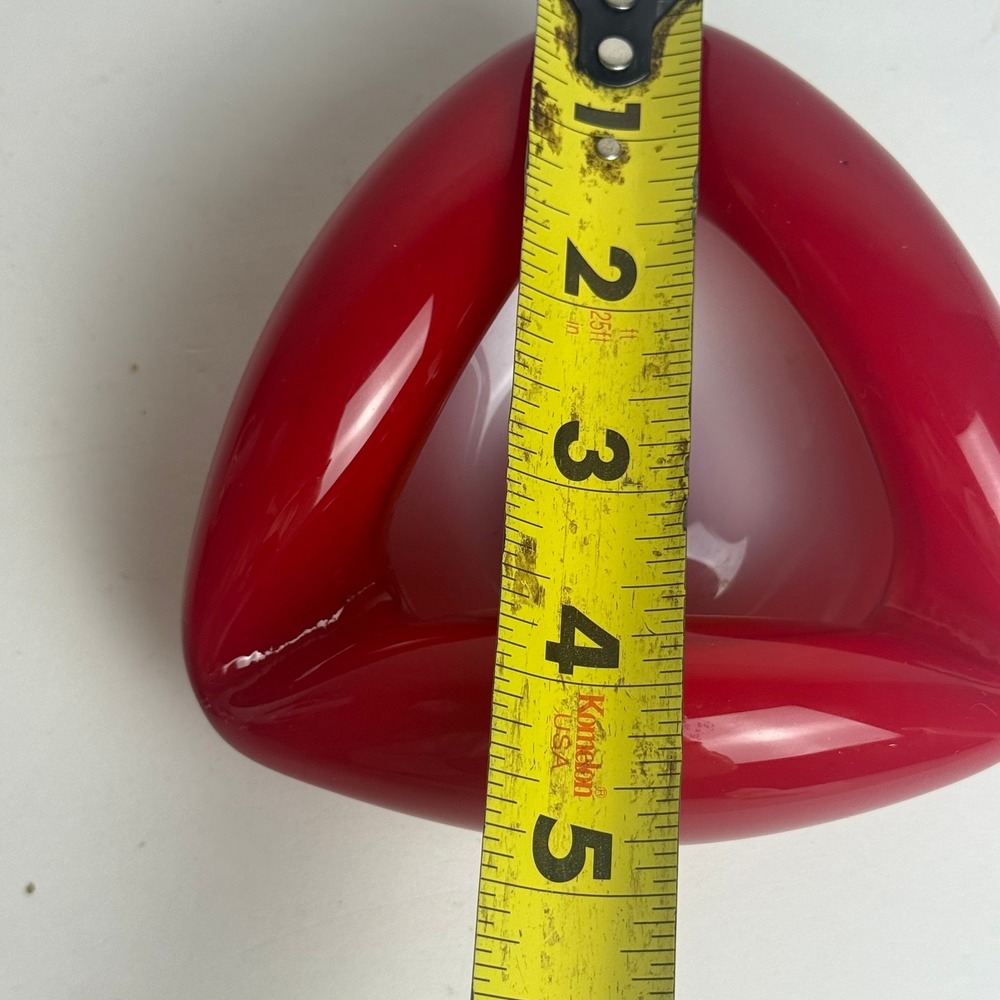 Vintage Red Art Glass Ashtray Triangular Hand Blown Mid Century Modern Catchall - Picture 3 of 4